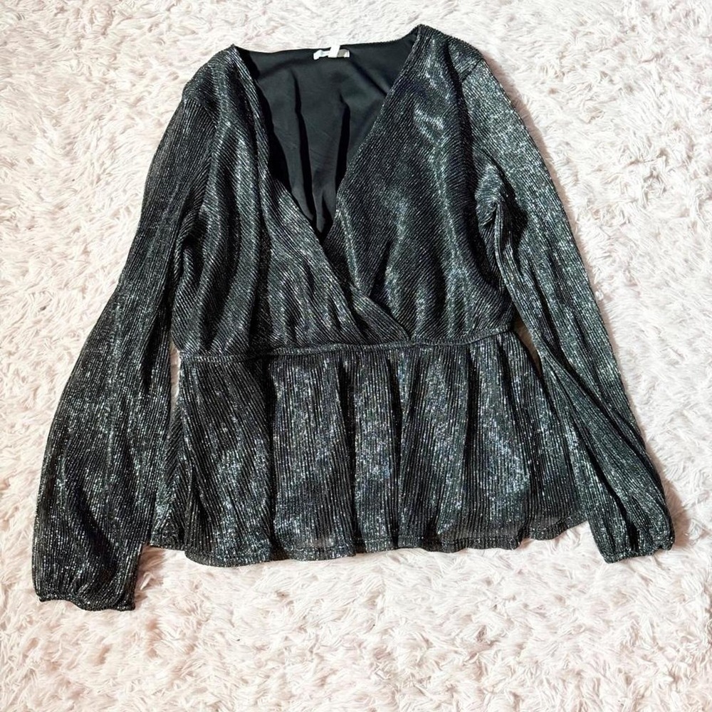 Metallic Flowy Goddess Ethereal Dark Fairy Wrap Top Womens L Zodiac Witchy Goth